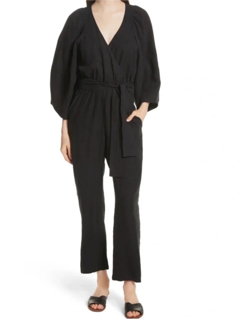 Apiece Apart Black Meru Wrap Jumpsuit with Tie Waist